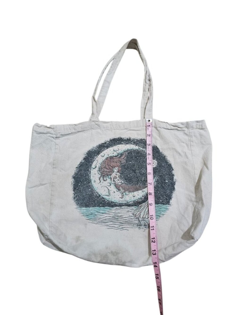 Earthbound Unisex Large Tote Cream Canvas Mermaid Graphic Bag Statement Boho - Picture 7 of 7
